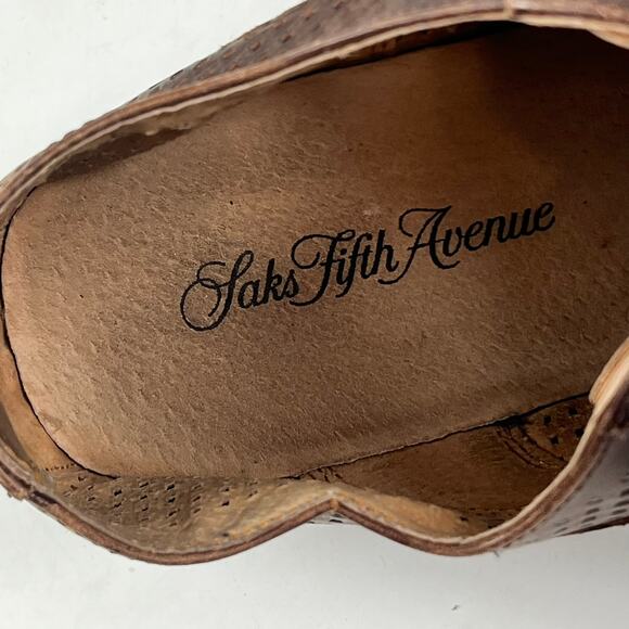 Saks Fifth Avenue Brown Leather Perforated Derby Shoe Mens 7.5 Lace Up 1.25 Heel main image 8